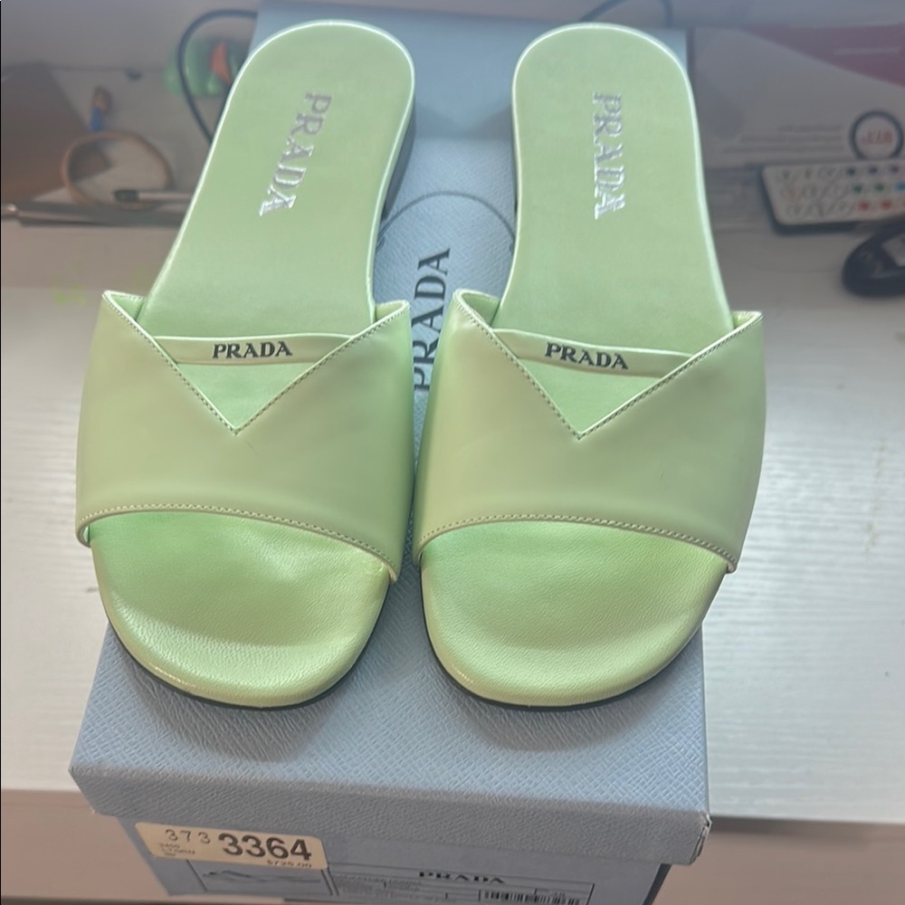 Prada Green Sandals Minimalist Slip-On Design